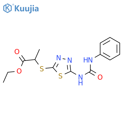 ethyl 2-({5-(phenylcarbamoyl)amino-1,3,4-thiadiazol-2-yl}sulfanyl)propanoate structure