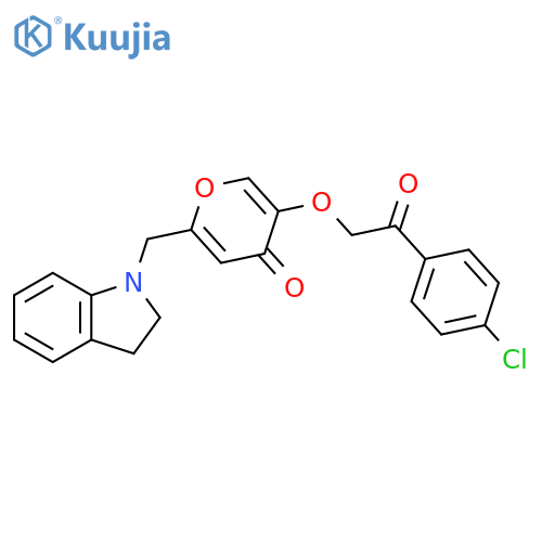 5-2-(4-chlorophenyl)-2-oxoethoxy-2-(2,3-dihydro-1H-indol-1-yl)methyl-4H-pyran-4-one structure