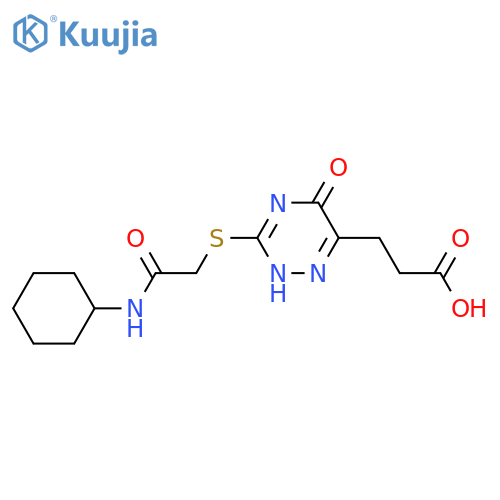 3-(3-{(cyclohexylcarbamoyl)methylsulfanyl}-5-oxo-4,5-dihydro-1,2,4-triazin-6-yl)propanoic acid structure