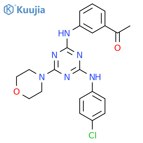 1-3-({4-(4-chlorophenyl)amino-6-(morpholin-4-yl)-1,3,5-triazin-2-yl}amino)phenylethan-1-one structure