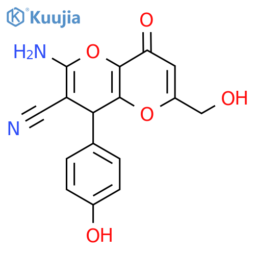 2-Amino-6-(hydroxymethyl)-4-(4-hydroxyphenyl)-8-oxo-4,8-dihydropyrano[3,2-b]pyran-3-carbonitrile structure