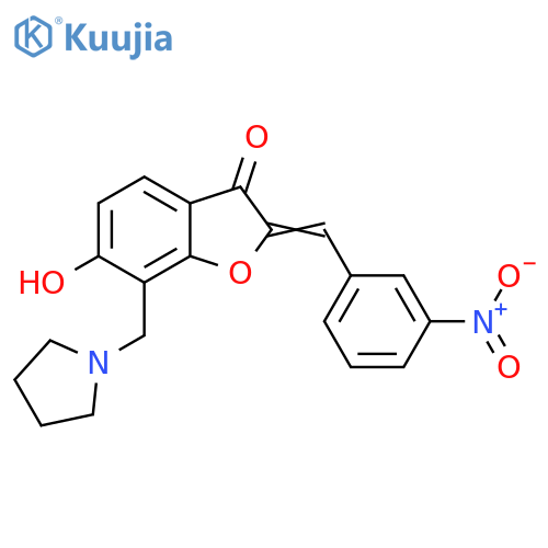 (2Z)-6-hydroxy-2-(3-nitrophenyl)methylidene-7-(pyrrolidin-1-yl)methyl-2,3-dihydro-1-benzofuran-3-one structure