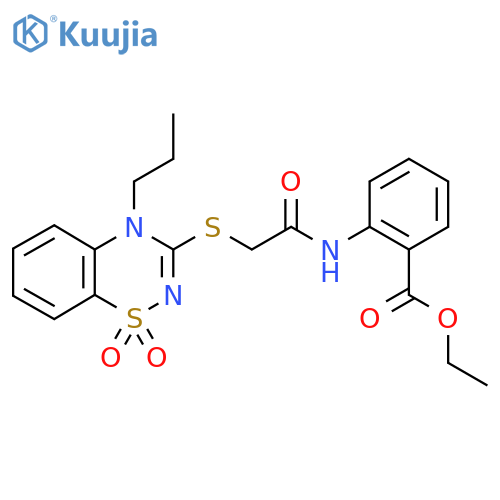 ethyl 2-{2-(1,1-dioxo-4-propyl-4H-1lambda6,2,4-benzothiadiazin-3-yl)sulfanylacetamido}benzoate structure