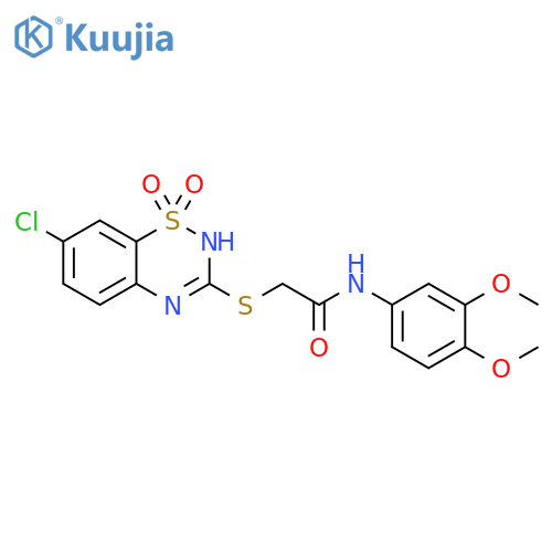 2-(7-chloro-1,1-dioxo-4H-1lambda6,2,4-benzothiadiazin-3-yl)sulfanyl-N-(3,4-dimethoxyphenyl)acetamide structure