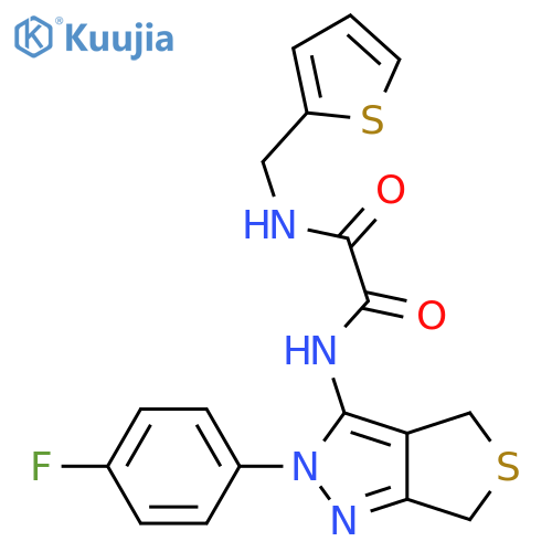 N-2-(4-fluorophenyl)-2H,4H,6H-thieno3,4-cpyrazol-3-yl-N'-(thiophen-2-yl)methylethanediamide structure