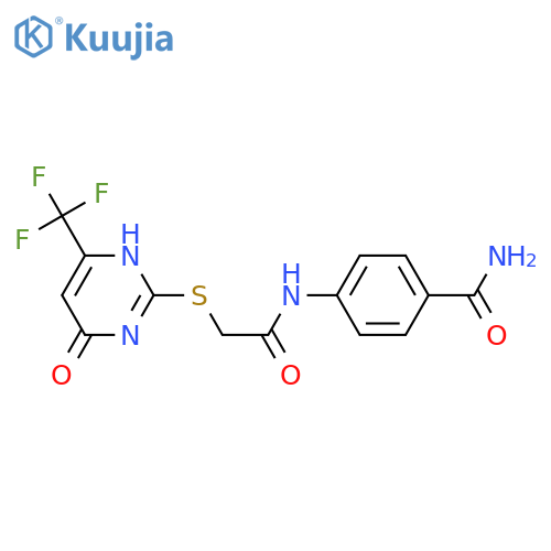 4-(2-{6-oxo-4-(trifluoromethyl)-1,6-dihydropyrimidin-2-ylsulfanyl}acetamido)benzamide structure