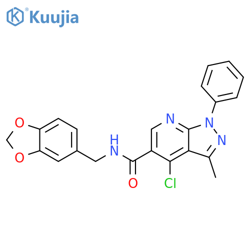 N-(2H-1,3-benzodioxol-5-yl)methyl-4-chloro-3-methyl-1-phenyl-1H-pyrazolo3,4-bpyridine-5-carboxamide structure