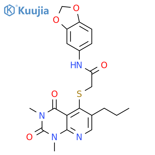 N-(2H-1,3-benzodioxol-5-yl)-2-({1,3-dimethyl-2,4-dioxo-6-propyl-1H,2H,3H,4H-pyrido2,3-dpyrimidin-5-yl}sulfanyl)acetamide structure