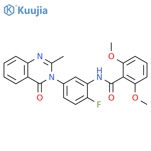 N-2-fluoro-5-(2-methyl-4-oxo-3,4-dihydroquinazolin-3-yl)phenyl-2,6-dimethoxybenzamide structure