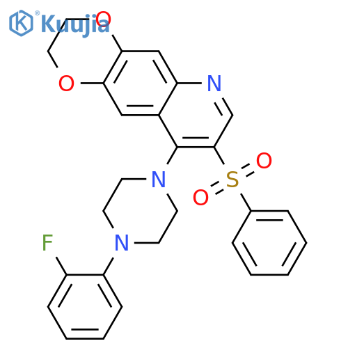 1-8-(benzenesulfonyl)-2H,3H-1,4dioxino2,3-gquinolin-9-yl-4-(2-fluorophenyl)piperazine structure