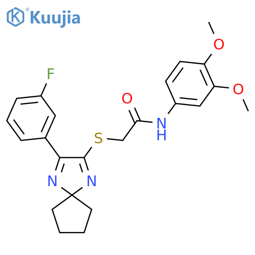 N-(3,4-dimethoxyphenyl)-2-{3-(3-fluorophenyl)-1,4-diazaspiro4.4nona-1,3-dien-2-ylsulfanyl}acetamide structure