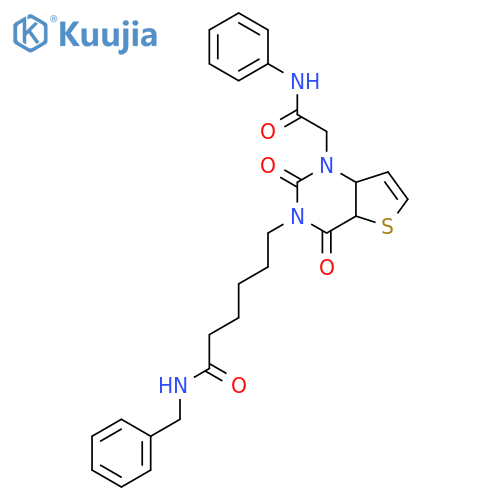 N-benzyl-6-{2,4-dioxo-1-(phenylcarbamoyl)methyl-1H,2H,3H,4H-thieno3,2-dpyrimidin-3-yl}hexanamide structure