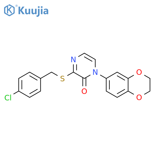 3-{(4-chlorophenyl)methylsulfanyl}-1-(2,3-dihydro-1,4-benzodioxin-6-yl)-1,2-dihydropyrazin-2-one structure
