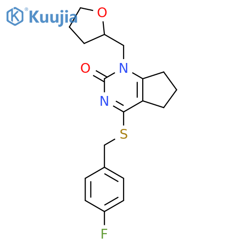 4-{(4-fluorophenyl)methylsulfanyl}-1-(oxolan-2-yl)methyl-1H,2H,5H,6H,7H-cyclopentadpyrimidin-2-one structure