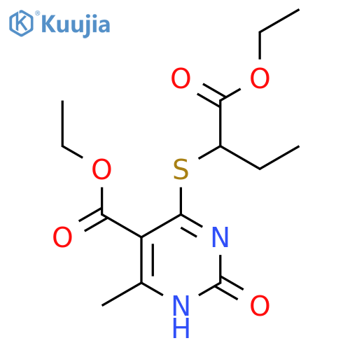 ethyl 4-(1-ethoxy-1-oxobutan-2-yl)sulfanyl-6-methyl-2-oxo-1,2-dihydropyrimidine-5-carboxylate structure