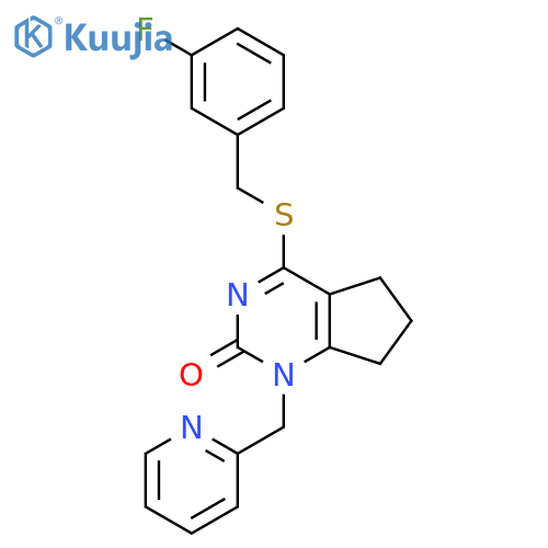 4-{(3-fluorophenyl)methylsulfanyl}-1-(pyridin-2-yl)methyl-1H,2H,5H,6H,7H-cyclopentadpyrimidin-2-one structure