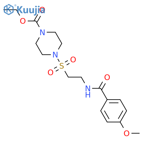 ethyl 4-{2-(4-methoxyphenyl)formamidoethanesulfonyl}piperazine-1-carboxylate structure