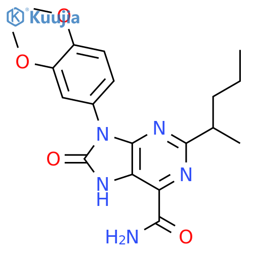 9-(3,4-dimethoxyphenyl)-8-oxo-2-(pentan-2-yl)-8,9-dihydro-7H-purine-6-carboxamide structure