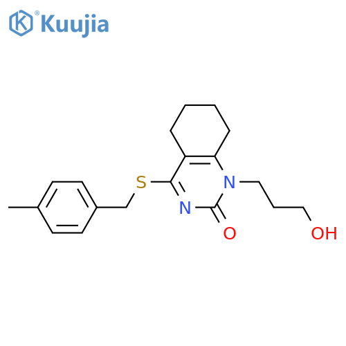 1-(3-hydroxypropyl)-4-{(4-methylphenyl)methylsulfanyl}-1,2,5,6,7,8-hexahydroquinazolin-2-one structure