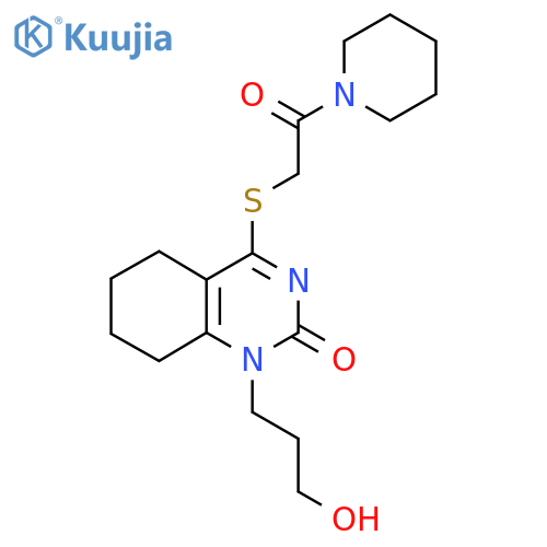 1-(3-hydroxypropyl)-4-{2-oxo-2-(piperidin-1-yl)ethylsulfanyl}-1,2,5,6,7,8-hexahydroquinazolin-2-one structure