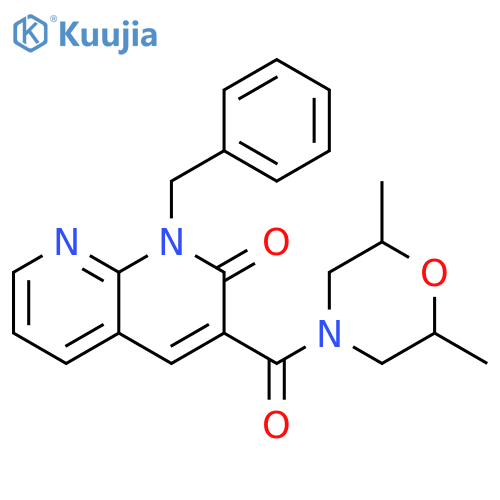 1-benzyl-3-(2,6-dimethylmorpholine-4-carbonyl)-1,2-dihydro-1,8-naphthyridin-2-one structure
