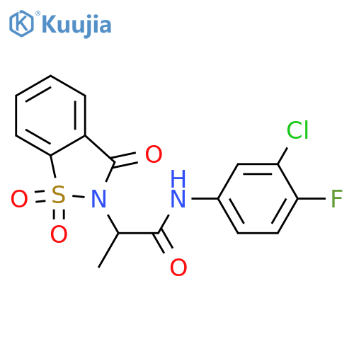 N-(3-chloro-4-fluorophenyl)-2-(1,1,3-trioxo-2,3-dihydro-1lambda6,2-benzothiazol-2-yl)propanamide structure