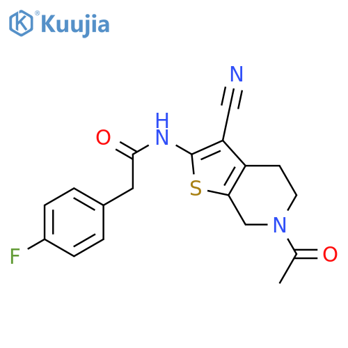 N-{6-acetyl-3-cyano-4H,5H,6H,7H-thieno2,3-cpyridin-2-yl}-2-(4-fluorophenyl)acetamide structure