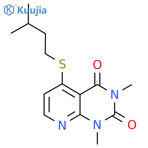 1,3-dimethyl-5-(3-methylbutyl)sulfanyl-1H,2H,3H,4H-pyrido2,3-dpyrimidine-2,4-dione structure