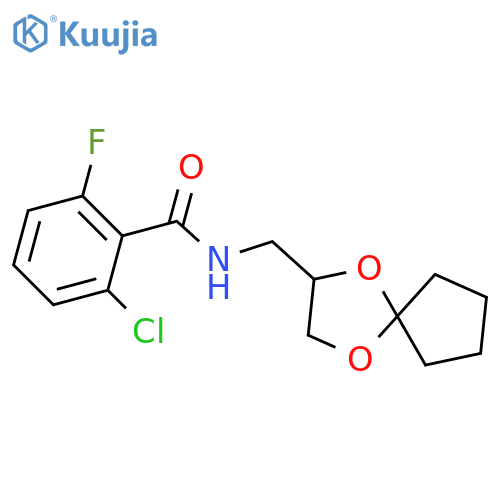 2-chloro-N-({1,4-dioxaspiro4.4nonan-2-yl}methyl)-6-fluorobenzamide structure