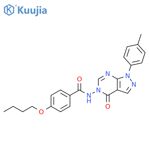 4-butoxy-N-1-(4-methylphenyl)-4-oxo-1H,4H,5H-pyrazolo3,4-dpyrimidin-5-ylbenzamide structure