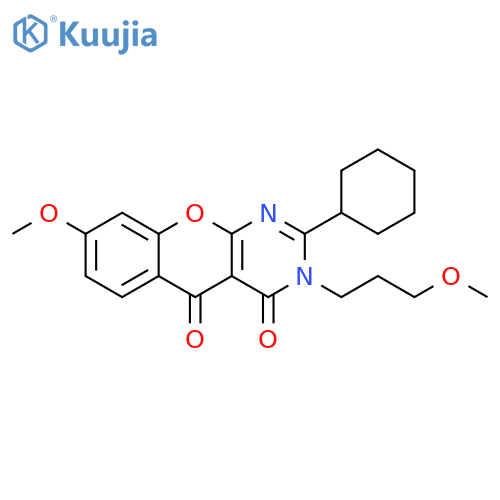 2-cyclohexyl-8-methoxy-3-(3-methoxypropyl)-3H,4H,5H-chromeno2,3-dpyrimidine-4,5-dione structure