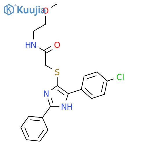 2-{5-(4-chlorophenyl)-2-phenyl-1H-imidazol-4-ylsulfanyl}-N-(2-methoxyethyl)acetamide structure