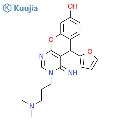 <br>3-(3-(dimethylamino)propyl)-5-(furan-2-yl)-4-imino-4,5-dihydro-3H-chromeno[ 2,3-d]pyrimidin-8-ol structure
