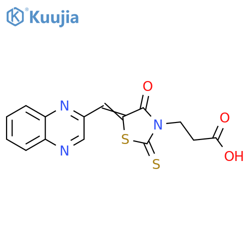 3-(5Z)-4-oxo-5-(quinoxalin-2-yl)methylidene-2-sulfanylidene-1,3-thiazolidin-3-ylpropanoic acid structure