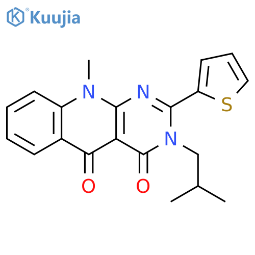 10-methyl-3-(2-methylpropyl)-2-(thiophen-2-yl)-3H,4H,5H,10H-pyrimido4,5-bquinoline-4,5-dione structure