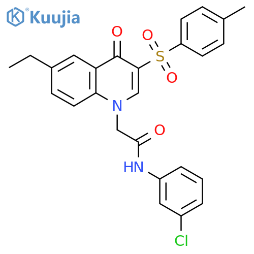 N-(3-chlorophenyl)-2-6-ethyl-3-(4-methylbenzenesulfonyl)-4-oxo-1,4-dihydroquinolin-1-ylacetamide structure