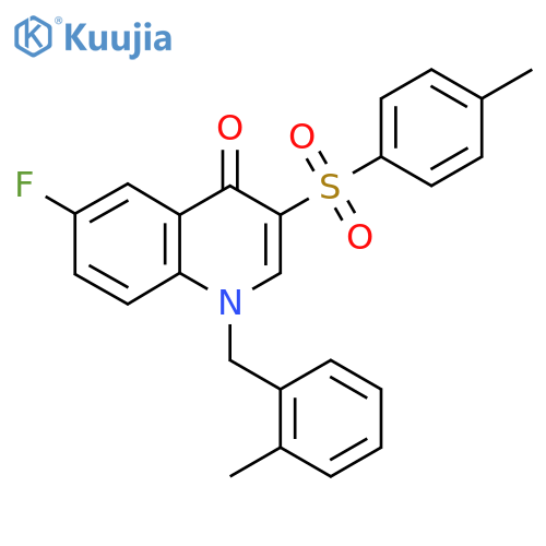 6-fluoro-3-(4-methylbenzenesulfonyl)-1-(2-methylphenyl)methyl-1,4-dihydroquinolin-4-one structure