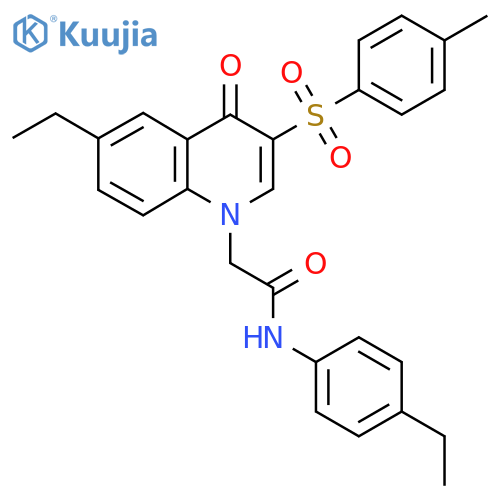 2-6-ethyl-3-(4-methylbenzenesulfonyl)-4-oxo-1,4-dihydroquinolin-1-yl-N-(4-ethylphenyl)acetamide structure