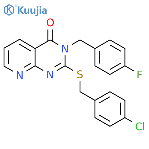 2-{(4-chlorophenyl)methylsulfanyl}-3-(4-fluorophenyl)methyl-3H,4H-pyrido2,3-dpyrimidin-4-one structure