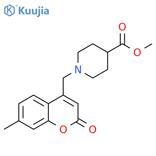 methyl 1-(7-methyl-2-oxo-2H-chromen-4-yl)methylpiperidine-4-carboxylate structure