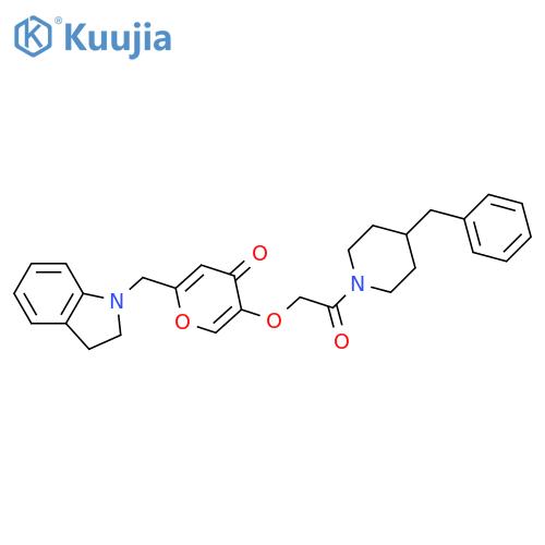 5-2-(4-benzylpiperidin-1-yl)-2-oxoethoxy-2-(2,3-dihydro-1H-indol-1-yl)methyl-4H-pyran-4-one structure