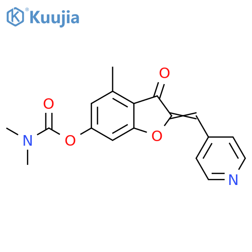 (2Z)-4-methyl-3-oxo-2-(pyridin-4-yl)methylidene-2,3-dihydro-1-benzofuran-6-yl N,N-dimethylcarbamate structure