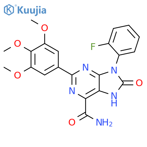 9-(2-fluorophenyl)-8-oxo-2-(3,4,5-trimethoxyphenyl)-8,9-dihydro-7H-purine-6-carboxamide structure
