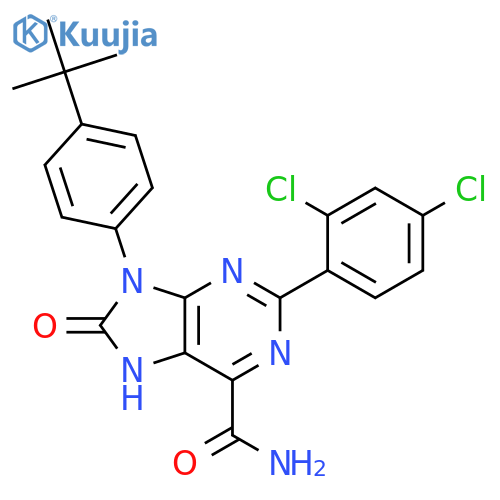 9-(4-tert-butylphenyl)-2-(2,4-dichlorophenyl)-8-oxo-8,9-dihydro-7H-purine-6-carboxamide structure