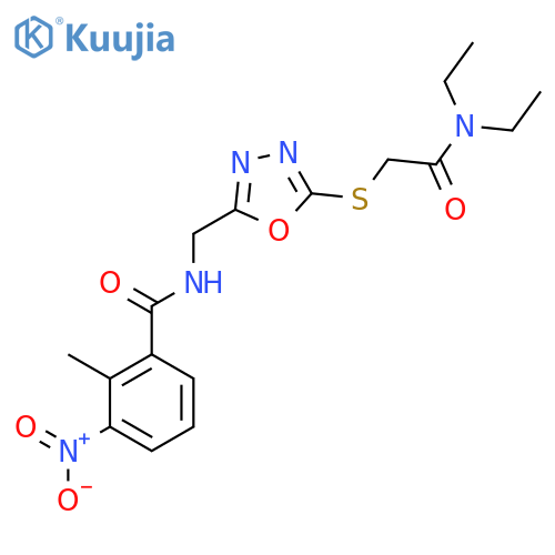 N-(5-{(diethylcarbamoyl)methylsulfanyl}-1,3,4-oxadiazol-2-yl)methyl-2-methyl-3-nitrobenzamide structure