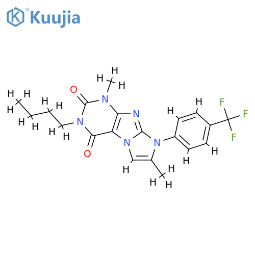 3-butyl-1,7-dimethyl-8-4-(trifluoromethyl)phenyl-1H,2H,3H,4H,8H-imidazo1,2-gpurine-2,4-dione structure