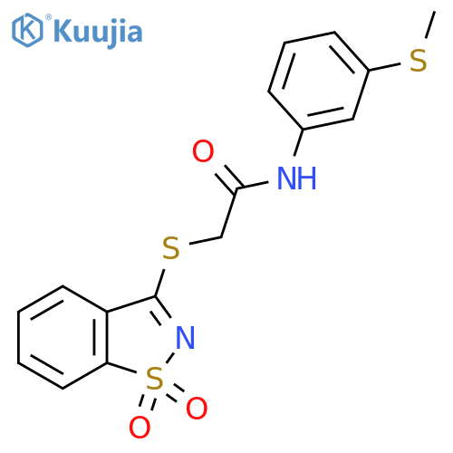2-(1,1-dioxo-1lambda6,2-benzothiazol-3-yl)sulfanyl-N-3-(methylsulfanyl)phenylacetamide structure