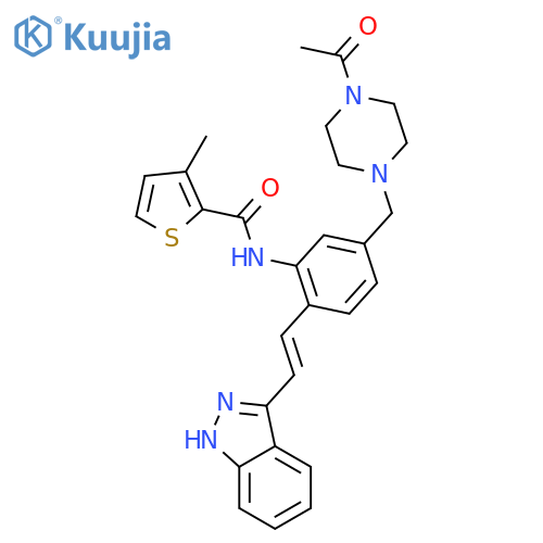 2-Thiophenecarboxamide,N-[5-[(4-acetyl-1-piperazinyl)methyl]-2-[(1E)-2-(1H-indazol-3-yl)ethenyl]phenyl]-3-methyl- structure