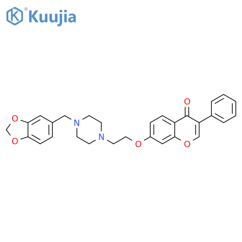 7-(2-{4-(2H-1,3-benzodioxol-5-yl)methylpiperazin-1-yl}ethoxy)-3-phenyl-4H-chromen-4-one structure
