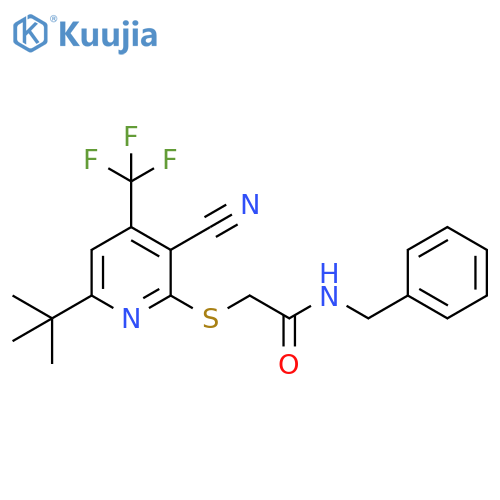 N-benzyl-2-{6-tert-butyl-3-cyano-4-(trifluoromethyl)pyridin-2-ylsulfanyl}acetamide structure